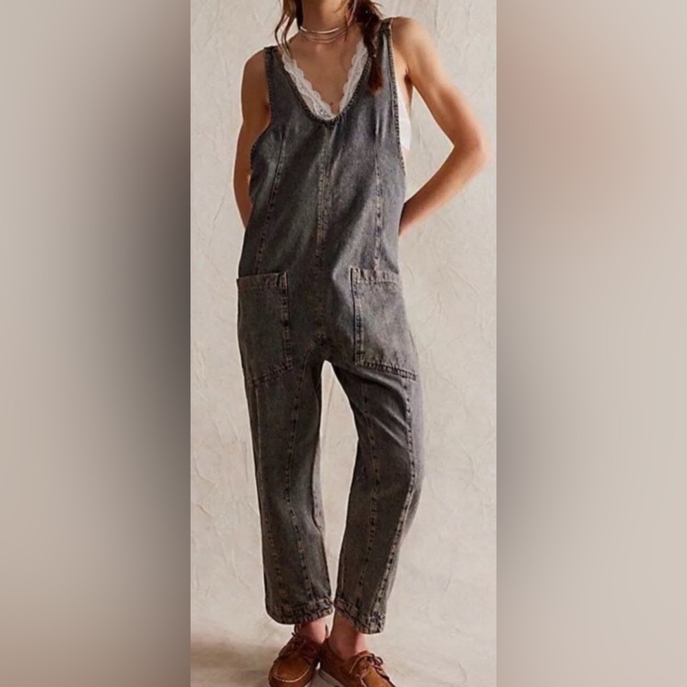 Free People Gray Denim Jumpsuit
